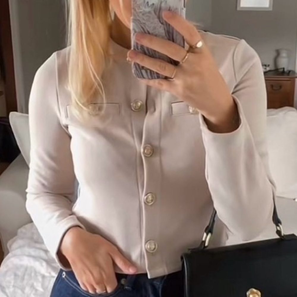 H&M Elegant Cream Button-Up Cardigan | Size Medium